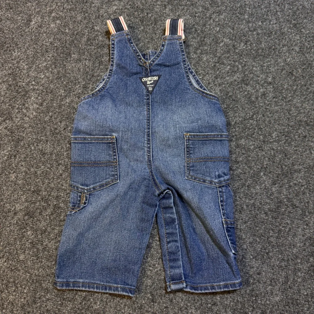 OshKosh B'gosh Denim Overalls Baby 6M Blue Vestbak Striped Straps Classic Work